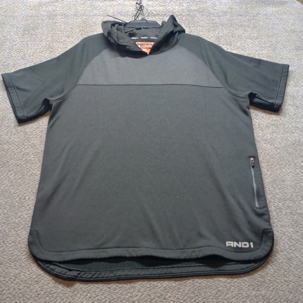 AND1 Basketball Black Short Sleeve Hoodie Pullover Athletic Shirt XL